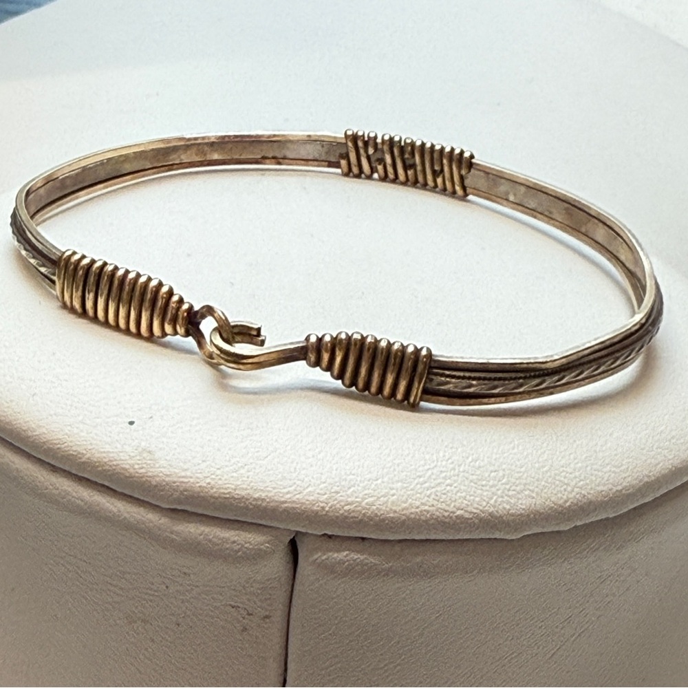 Vintage Embossed Sterling Silver Gold Filled Wire Wrapped Bracelet Artisan 6.25"